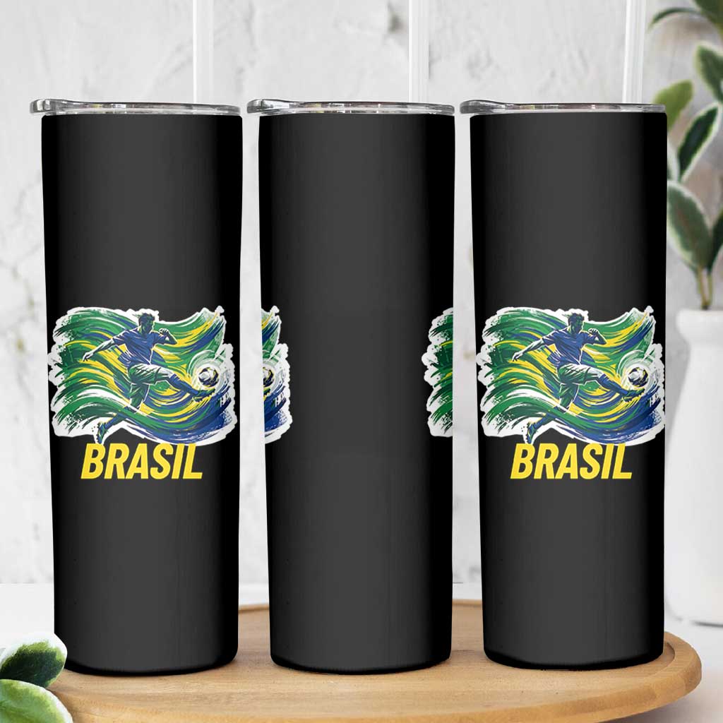 Brazil Soccer Brasil Flag Patriotic Sports Skinny Tumbler Brazilian Football Fan Supporter