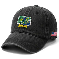 Brazil Soccer Brasil Flag Patriotic Sports Washed Cotton Baseball Cap Brazilian Football Fan Supporter
