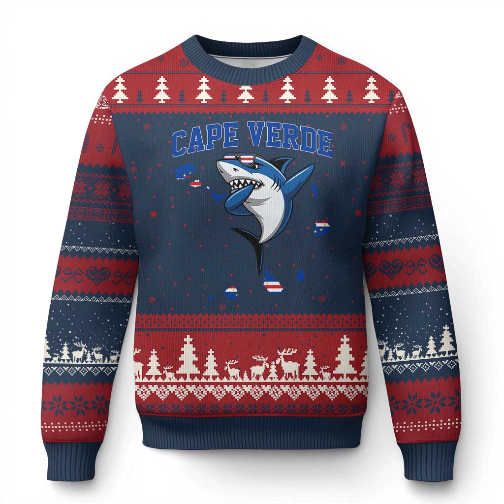 Cape Verde Flag Map Shark Cape Verdean Roots Ugly Christmas Sweater