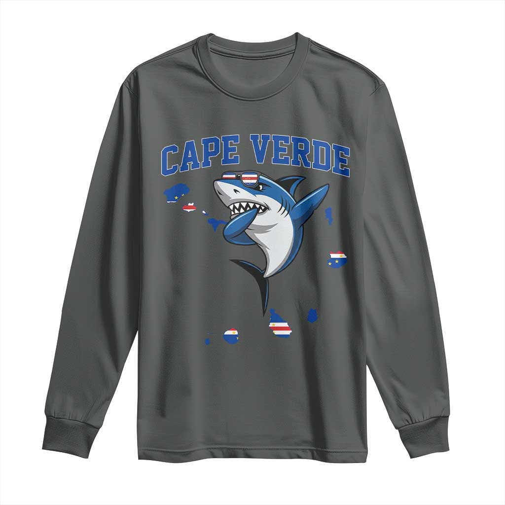 Cape Verde Flag Map Shark Cape Verdean Roots Long Sleeve Shirt