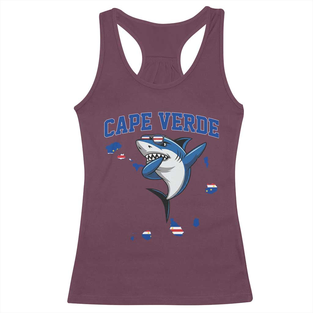 Cape Verde Flag Map Shark Cape Verdean Roots Racerback Tank Top