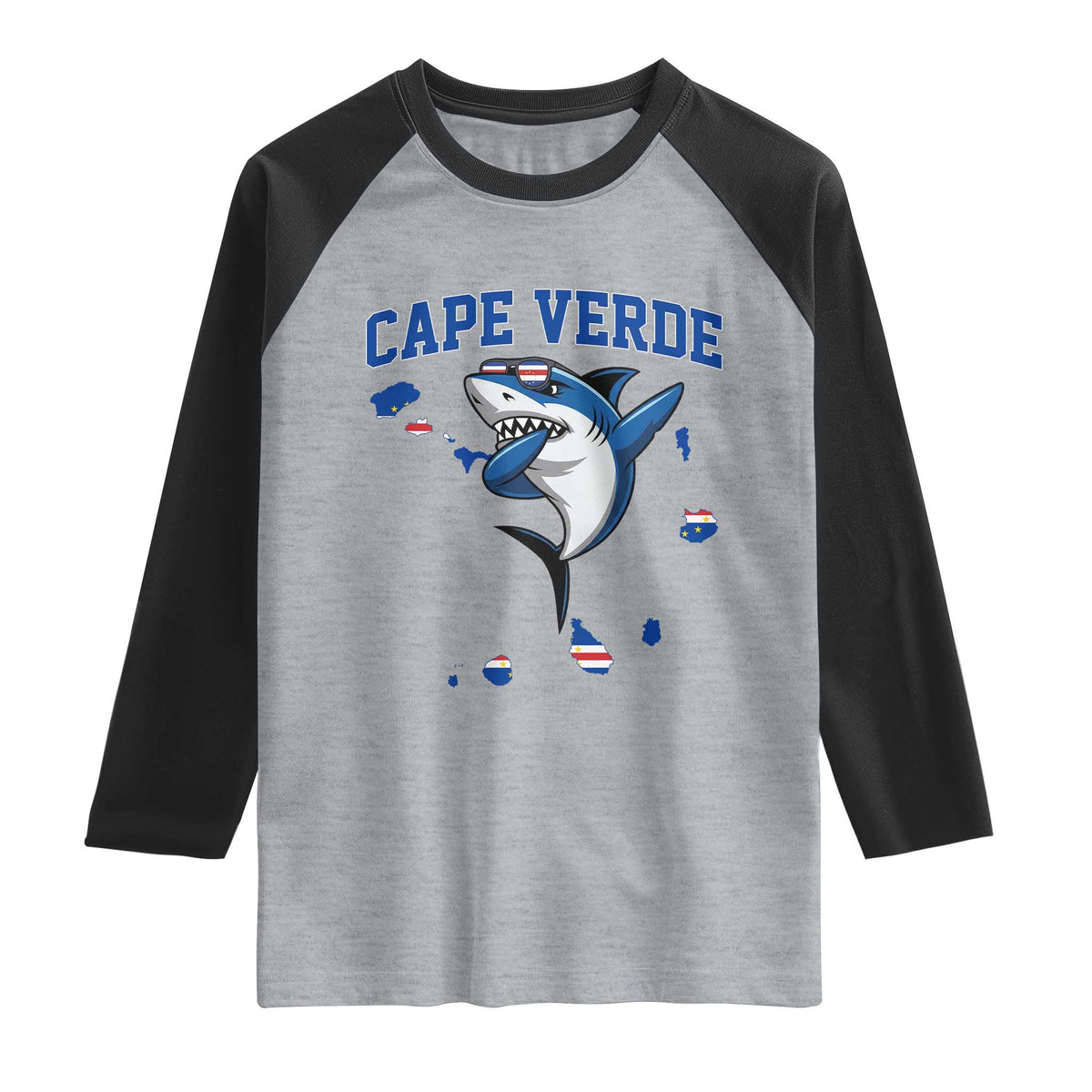 Cape Verde Flag Map Shark Cape Verdean Roots Raglan Shirt