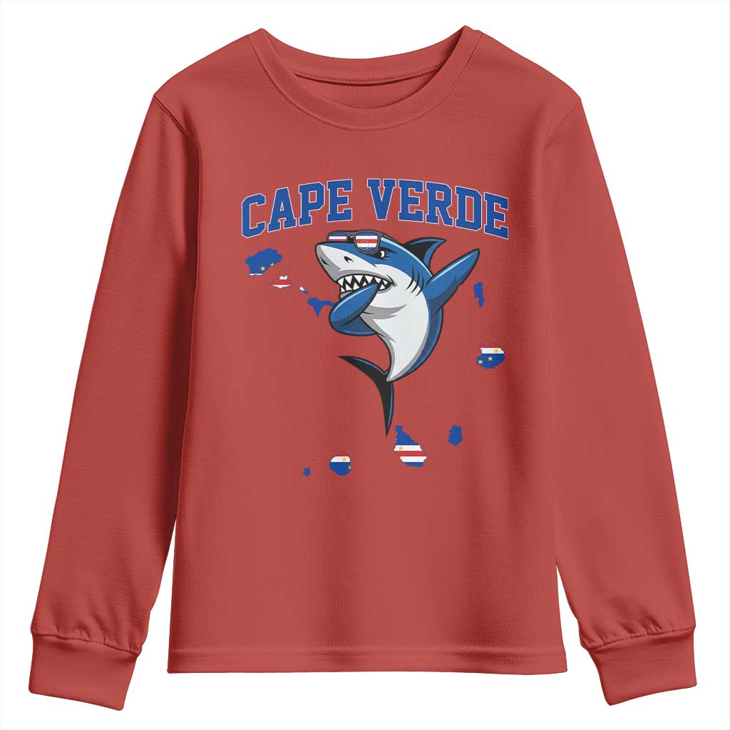 Cape Verde Flag Map Shark Cape Verdean Roots Youth Sweatshirt