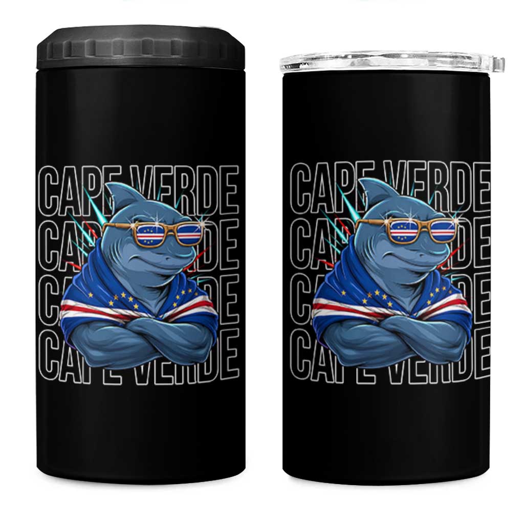 Cape Verde Flag Shark Cape Verdean Roots Cabo Verde 4 in 1 Can Cooler Tumbler