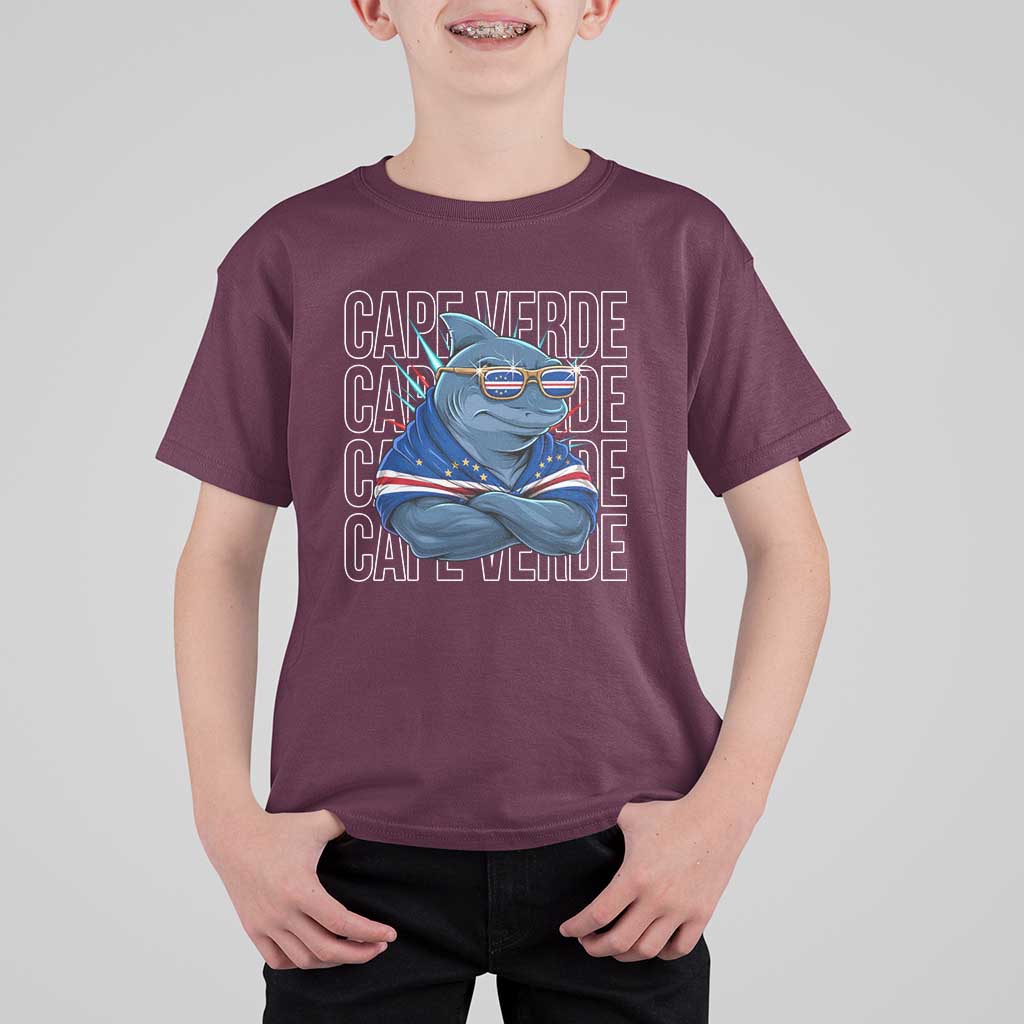 Cape Verde Flag Shark Cape Verdean Roots Cabo Verde T Shirt For Kid