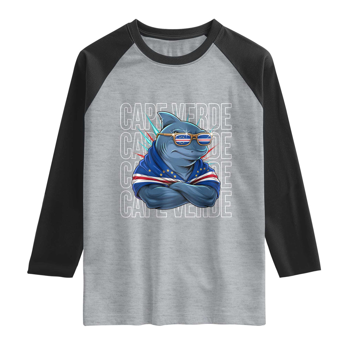 Cape Verde Flag Shark Cape Verdean Roots Cabo Verde Raglan Shirt
