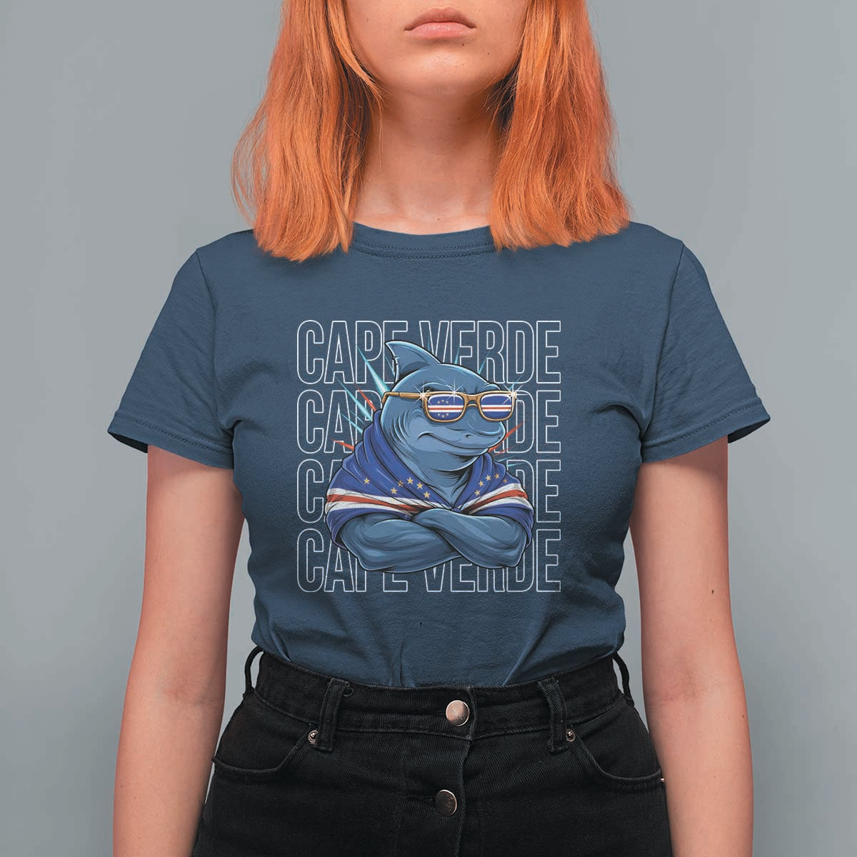 Cape Verde Flag Shark Cape Verdean Roots Cabo Verde T Shirt For Women