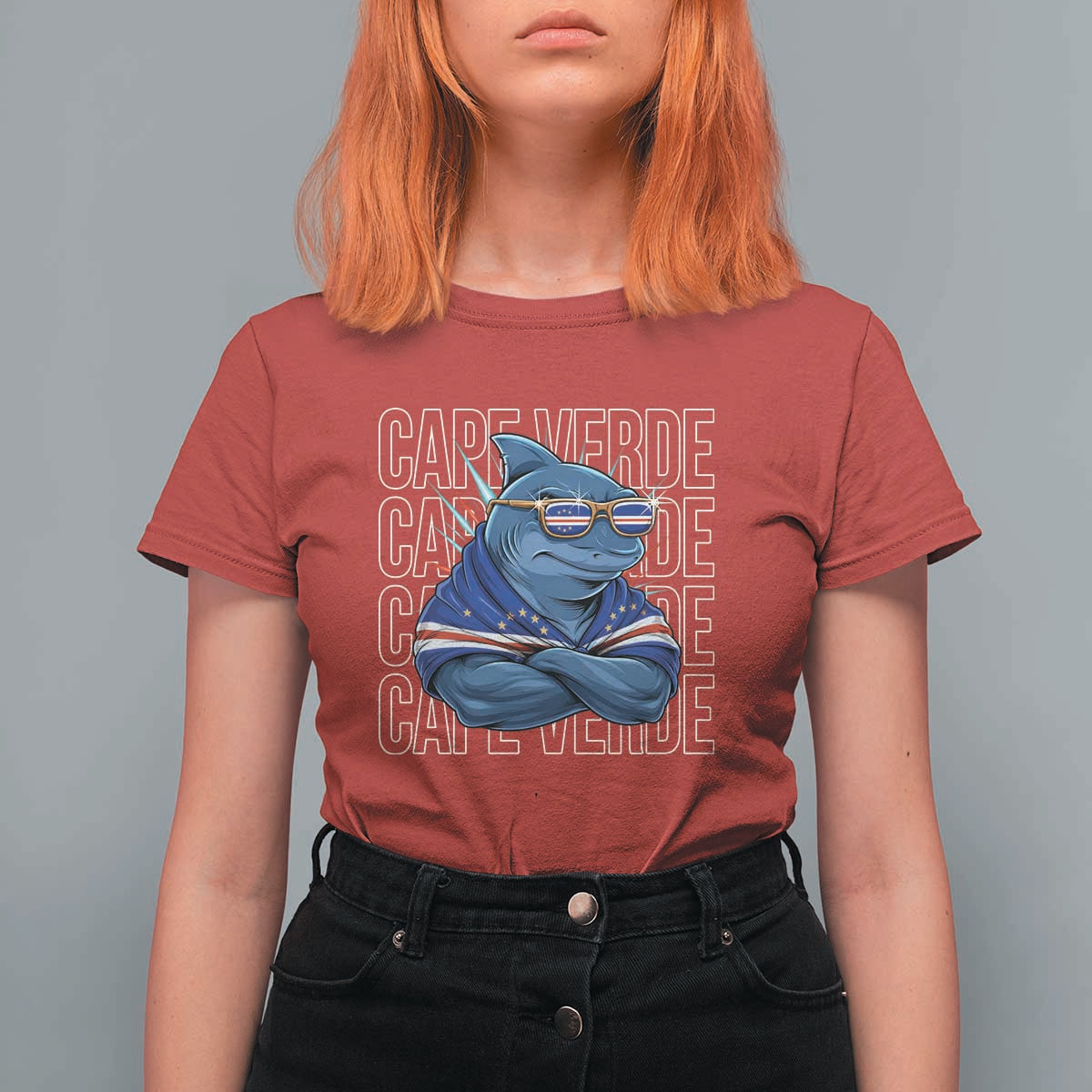 Cape Verde Flag Shark Cape Verdean Roots Cabo Verde T Shirt For Women