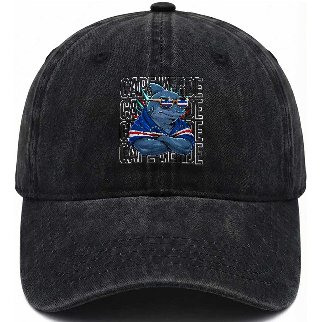 Cape Verde Flag Shark Cape Verdean Roots Cabo Verde Washed Cotton Baseball Cap