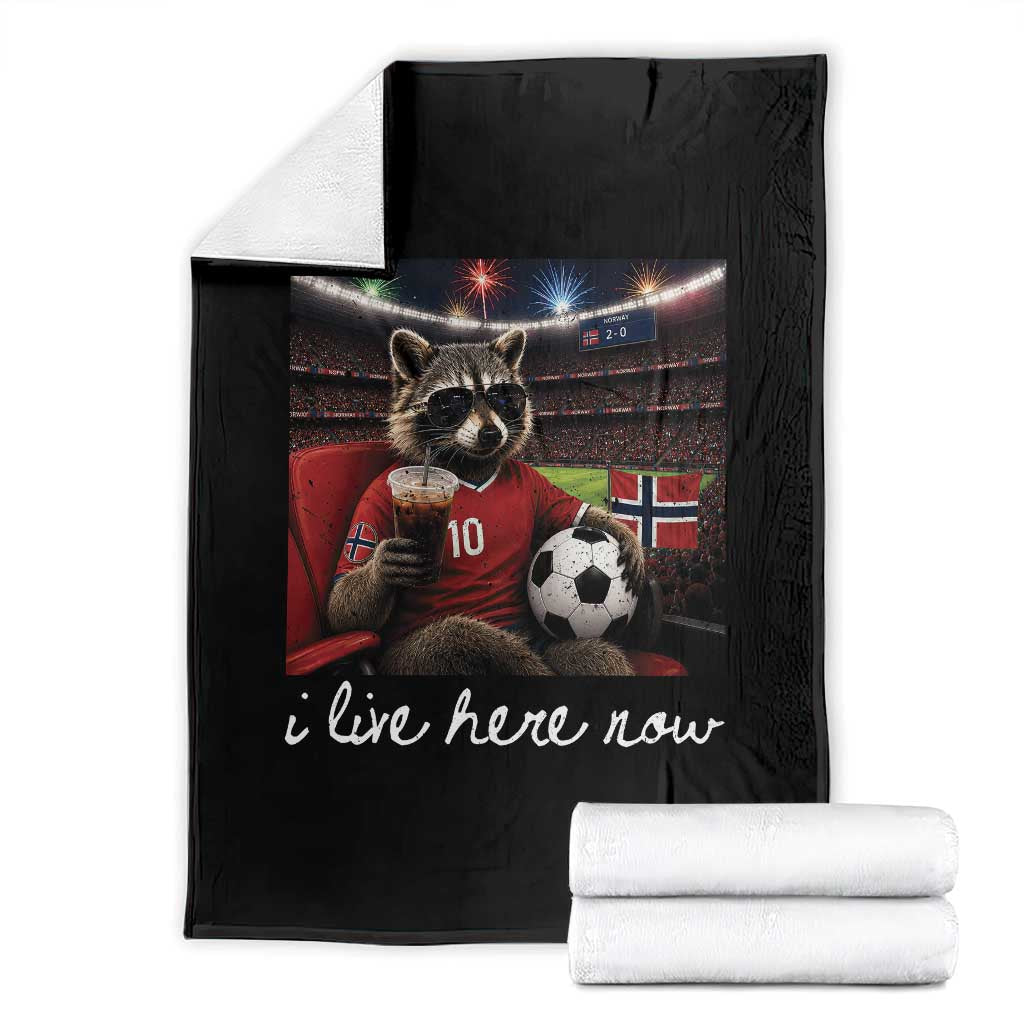 Norway Soccer Football Fan Norge Norwegian Flag Throw Blanket Funny Raccoon Drinking Iced Coffee