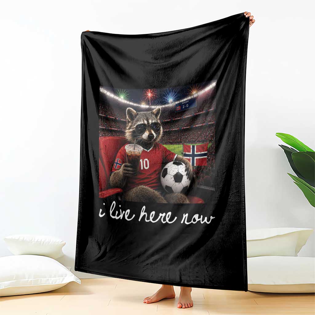 Norway Soccer Football Fan Norge Norwegian Flag Throw Blanket Funny Raccoon Drinking Iced Coffee