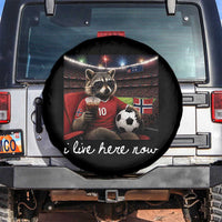 Norway Soccer Football Fan Norge Norwegian Flag Spare Tire Cover Funny Raccoon Drinking Iced Coffee