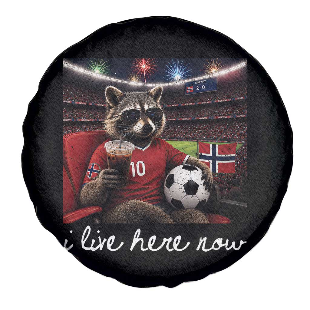 Norway Soccer Football Fan Norge Norwegian Flag Spare Tire Cover Funny Raccoon Drinking Iced Coffee