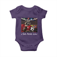 Norway Soccer Football Fan Norge Norwegian Flag Baby Onesie Funny Raccoon Drinking Iced Coffee