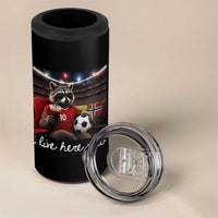 Norway Soccer Football Fan Norge Norwegian Flag 4 in 1 Can Cooler Tumbler Funny Raccoon Drinking Iced Coffee