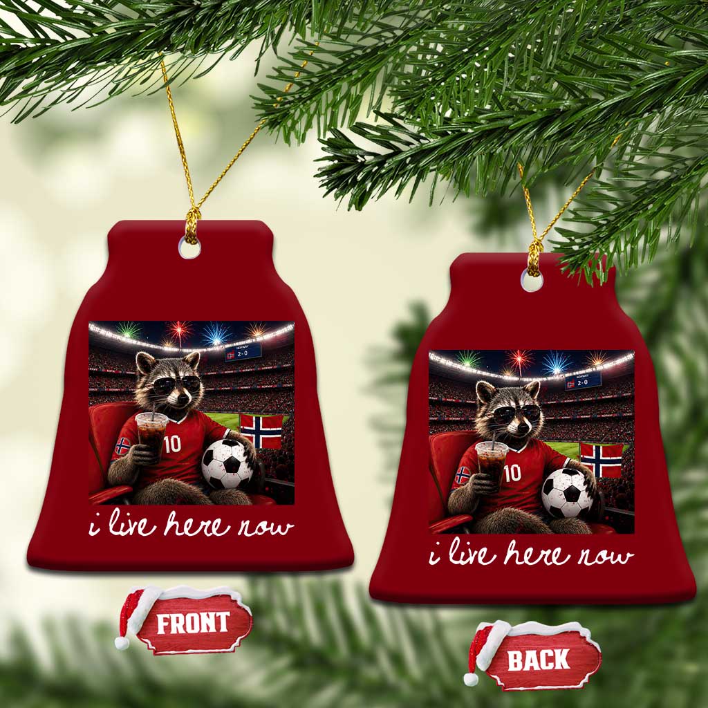 Norway Soccer Football Fan Norge Norwegian Flag Ceramic Ornament Funny Raccoon Drinking Iced Coffee