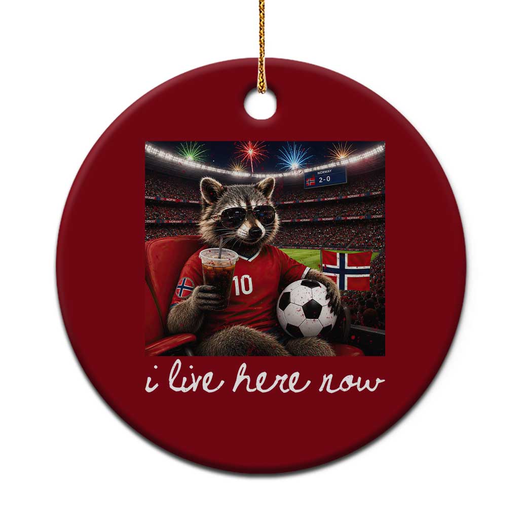 Norway Soccer Football Fan Norge Norwegian Flag Ceramic Ornament Funny Raccoon Drinking Iced Coffee