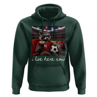 Norway Soccer Football Fan Norge Norwegian Flag Hoodie Funny Raccoon Drinking Iced Coffee