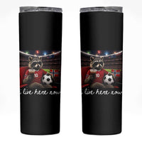 Norway Soccer Football Fan Norge Norwegian Flag Skinny Tumbler Funny Raccoon Drinking Iced Coffee