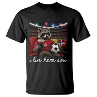 Norway Soccer Football Fan Norge Norwegian Flag T Shirt Funny Raccoon Drinking Iced Coffee