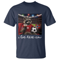 Norway Soccer Football Fan Norge Norwegian Flag T Shirt Funny Raccoon Drinking Iced Coffee