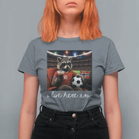 Norway Soccer Football Fan Norge Norwegian Flag T Shirt For Women Funny Raccoon Drinking Iced Coffee