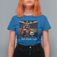 Norway Soccer Football Fan Norge Norwegian Flag T Shirt For Women Funny Raccoon Drinking Iced Coffee