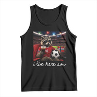 Norway Soccer Football Fan Norge Norwegian Flag Tank Top Funny Raccoon Drinking Iced Coffee