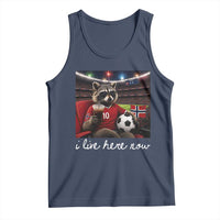 Norway Soccer Football Fan Norge Norwegian Flag Tank Top Funny Raccoon Drinking Iced Coffee