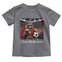Norway Soccer Football Fan Norge Norwegian Flag Toddler T Shirt Funny Raccoon Drinking Iced Coffee