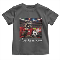 Norway Soccer Football Fan Norge Norwegian Flag Toddler T Shirt Funny Raccoon Drinking Iced Coffee