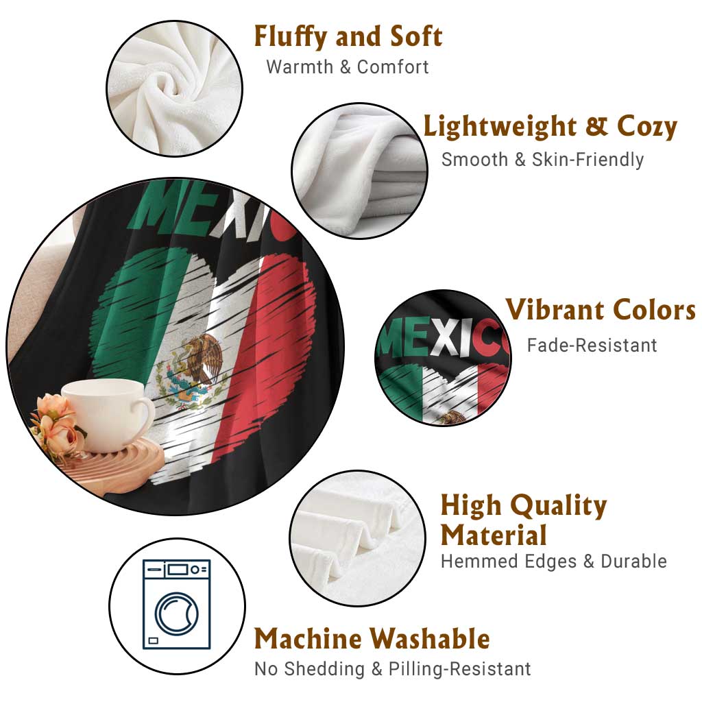 Mexican Flag Heart Mexico City Independence Day Gift Throw Blanket