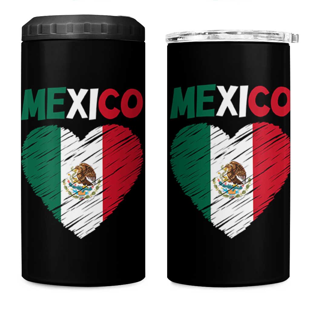Mexican Flag Heart Mexico City Independence Day Gift 4 in 1 Can Cooler Tumbler