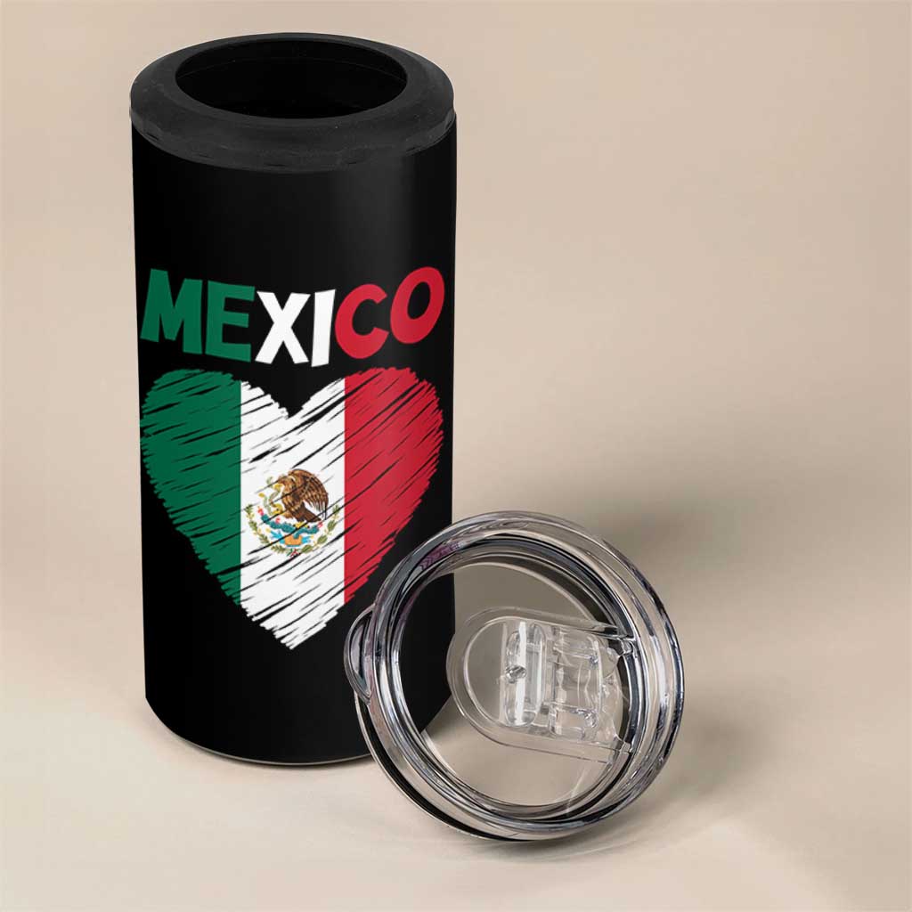 Mexican Flag Heart Mexico City Independence Day Gift 4 in 1 Can Cooler Tumbler