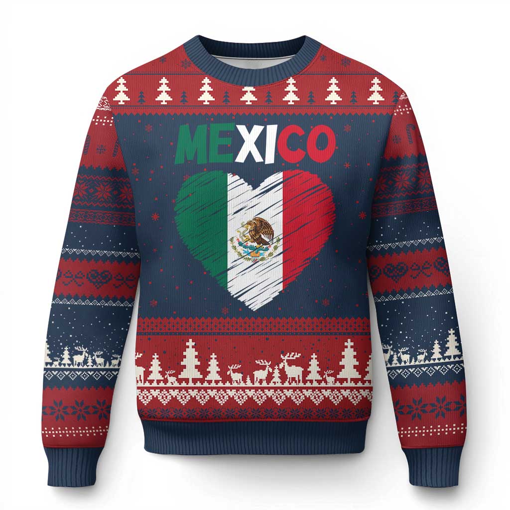 Mexican Flag Heart Mexico City Independence Day Gift Ugly Christmas Sweater