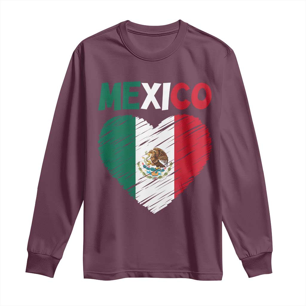 Mexican Flag Heart Mexico City Independence Day Gift Long Sleeve Shirt