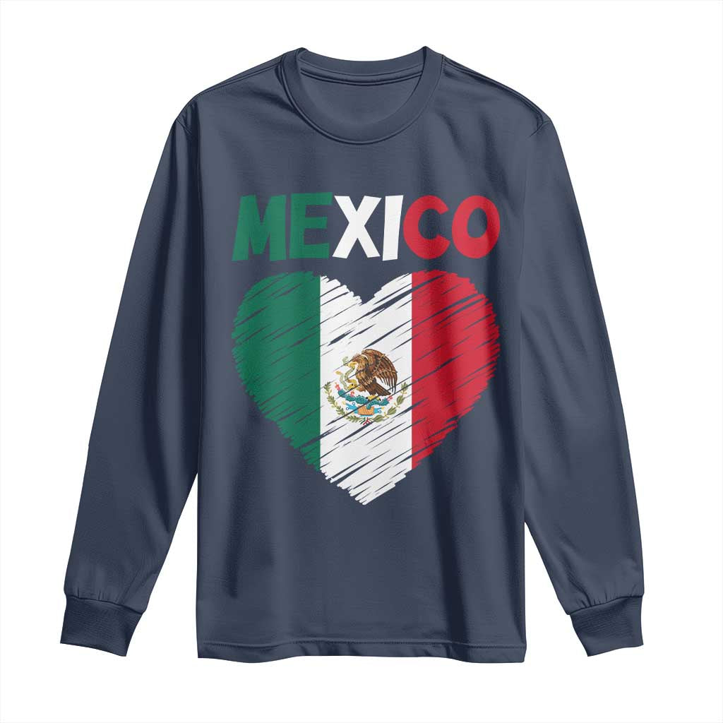 Mexican Flag Heart Mexico City Independence Day Gift Long Sleeve Shirt
