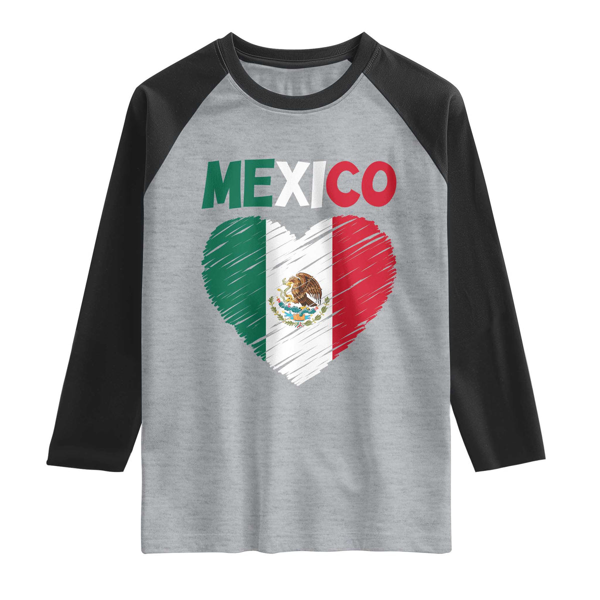 Mexican Flag Heart Mexico City Independence Day Gift Raglan Shirt