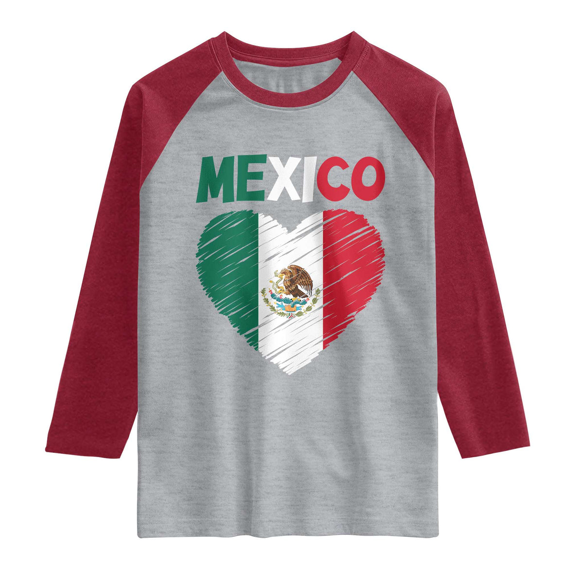 Mexican Flag Heart Mexico City Independence Day Gift Raglan Shirt