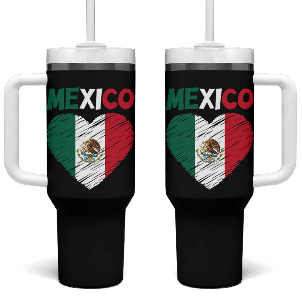 Mexican Flag Heart Mexico City Independence Day Gift Tumbler With Handle