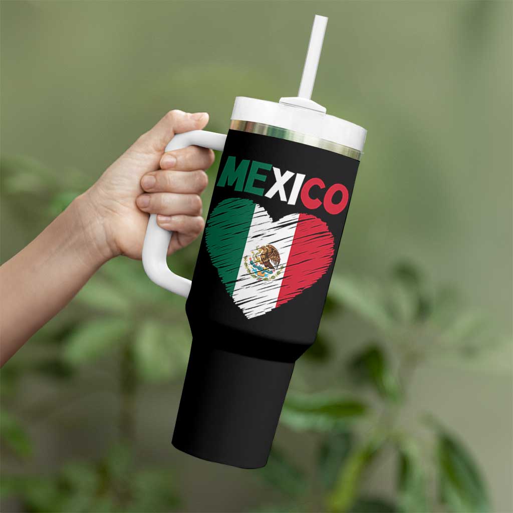 Mexican Flag Heart Mexico City Independence Day Gift Tumbler With Handle