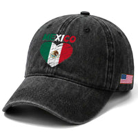 Mexican Flag Heart Mexico City Independence Day Gift Washed Cotton Baseball Cap