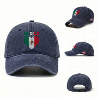 Mexican Flag Heart Mexico City Independence Day Gift Washed Cotton Baseball Cap