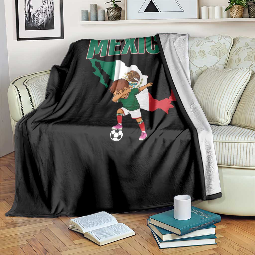 Mexico Soccer Boy Dabbing Boy Mexican Flag Map Throw Blanket
