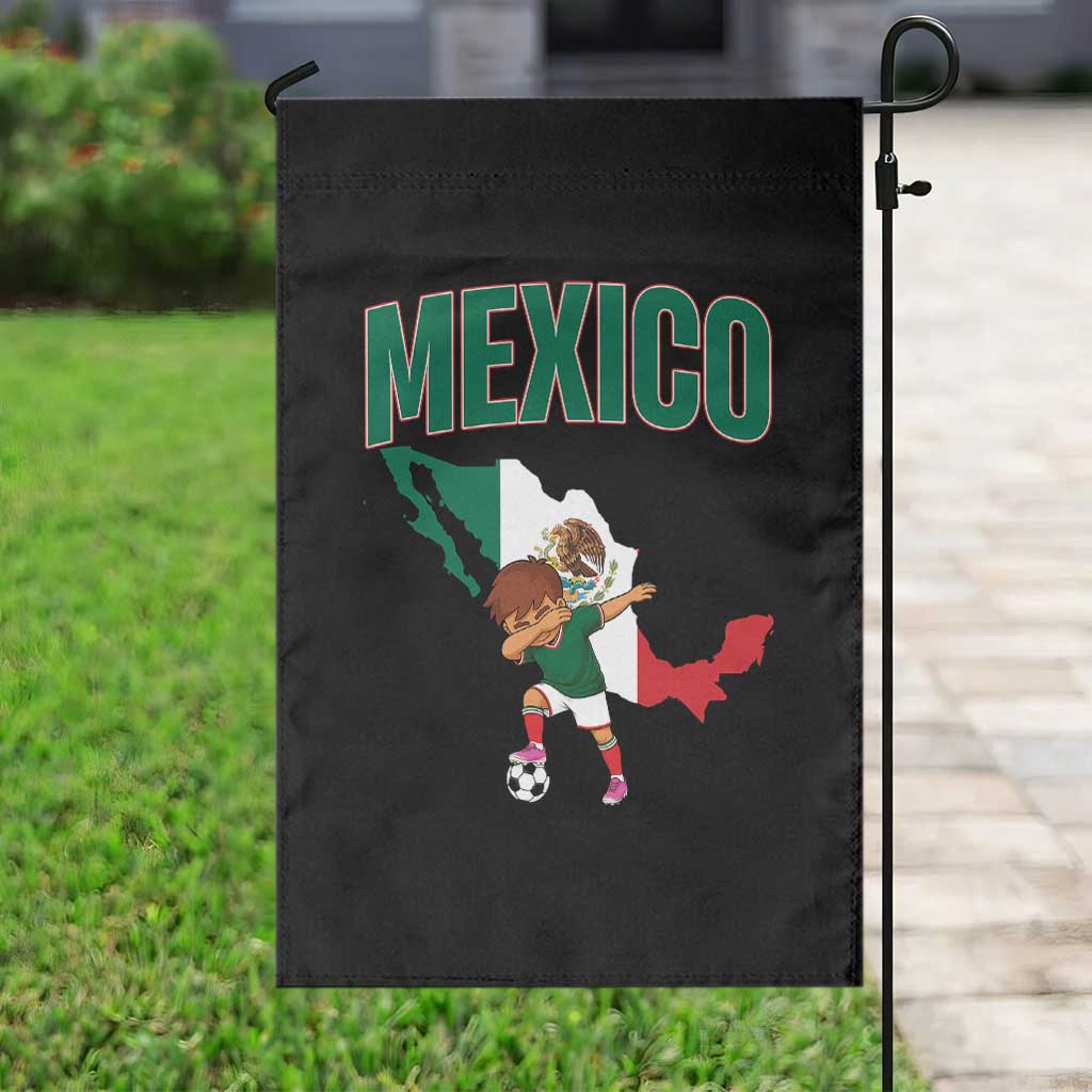Mexico Soccer Boy Dabbing Boy Mexican Flag Map Garden Flag