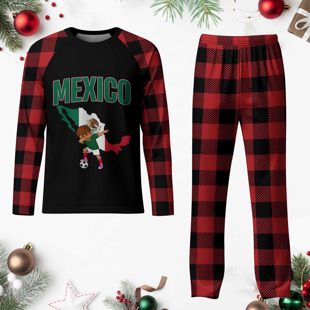 Mexico Soccer Boy Dabbing Boy Mexican Flag Map Plaid Pajama Set