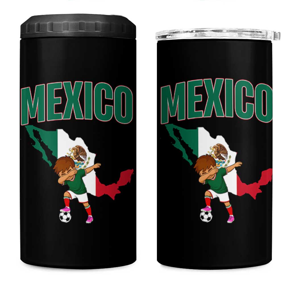 Mexico Soccer Boy Dabbing Boy Mexican Flag Map 4 in 1 Can Cooler Tumbler