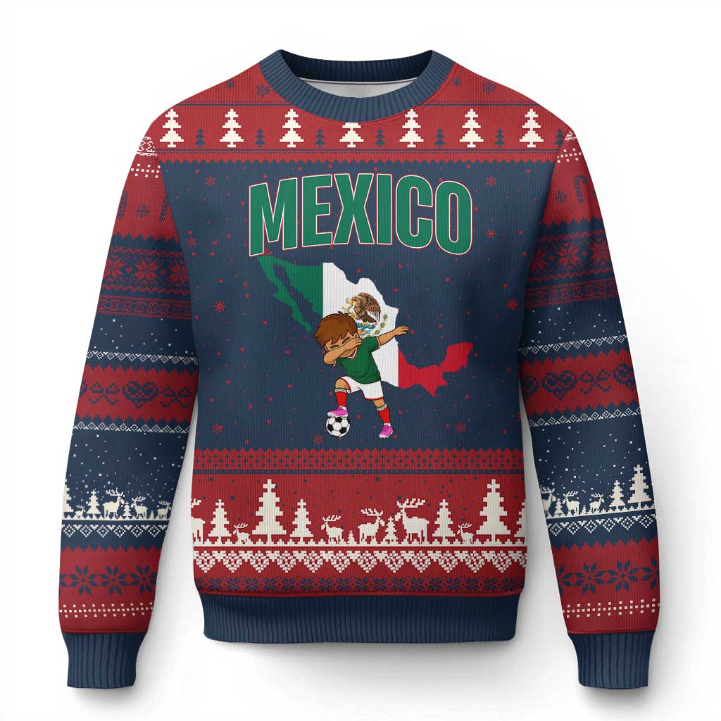 Mexico Soccer Boy Dabbing Boy Mexican Flag Map Ugly Christmas Sweater