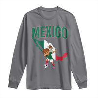 Mexico Soccer Boy Dabbing Boy Mexican Flag Map Long Sleeve Shirt