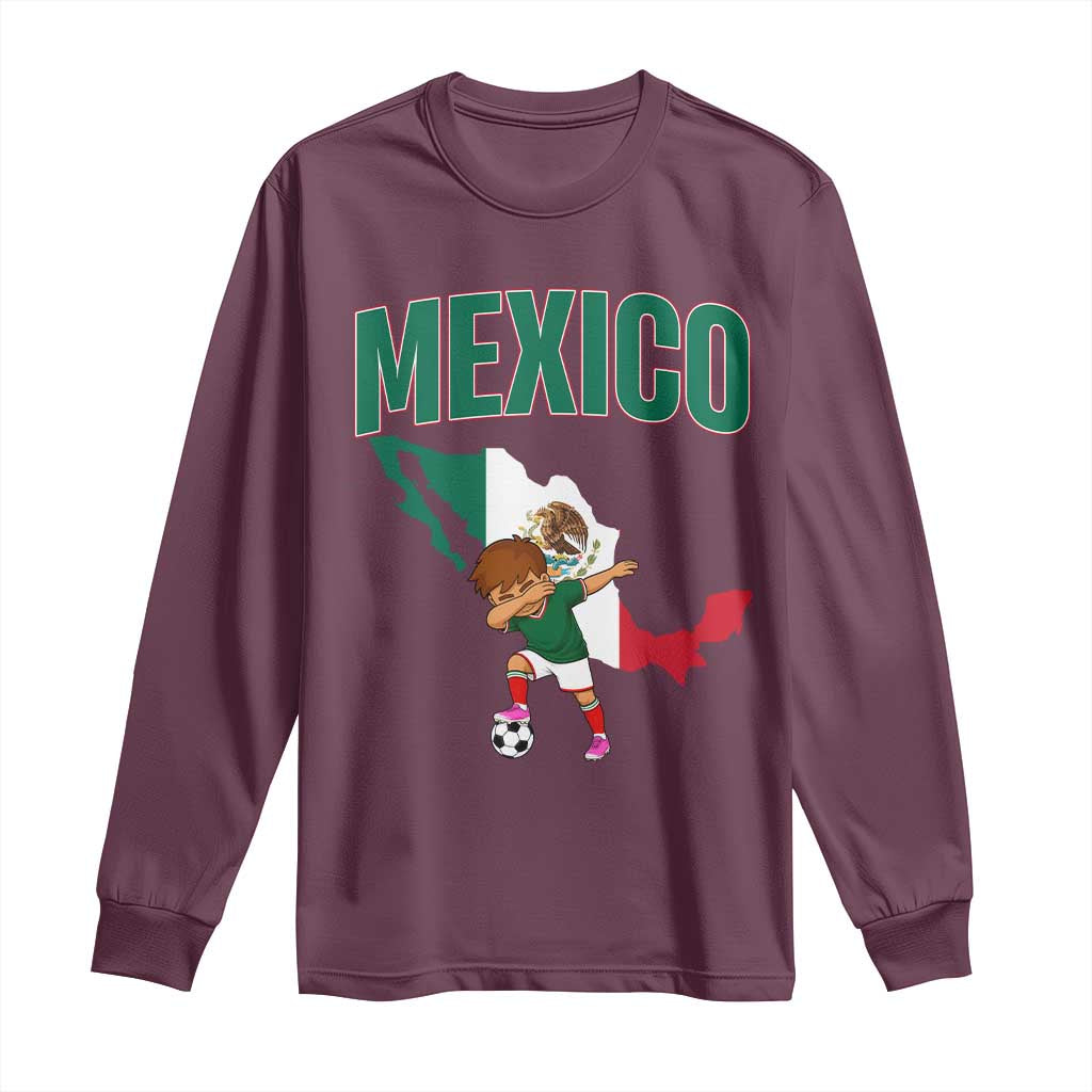 Mexico Soccer Boy Dabbing Boy Mexican Flag Map Long Sleeve Shirt